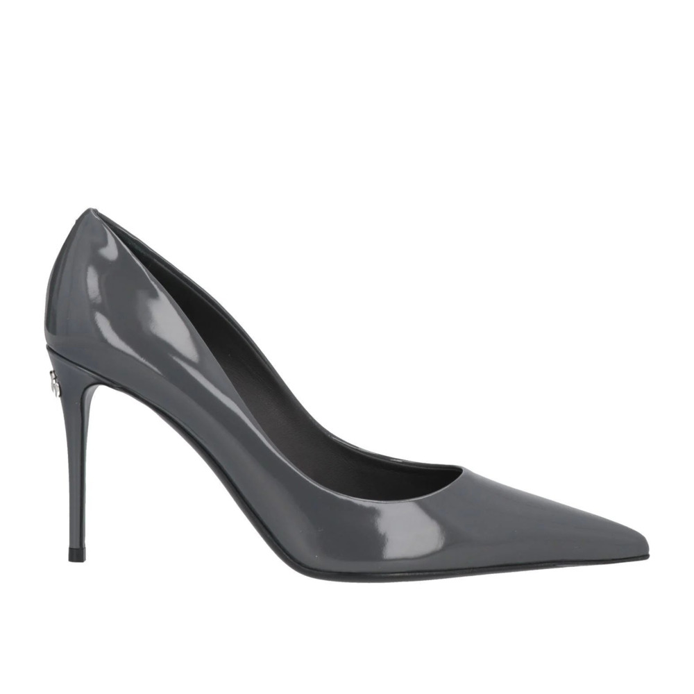 Dolce and Gabbana Lollo Polished Calfskin Leather Pointed Toe Heel Pumps Gray 41